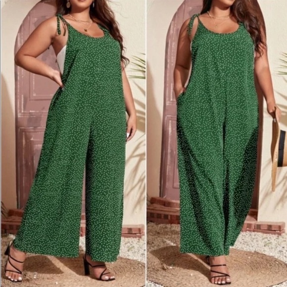 Boho Plus Polka Dot Pocket Wide leg Jumper Jumpsuit - Picture 4 of 6